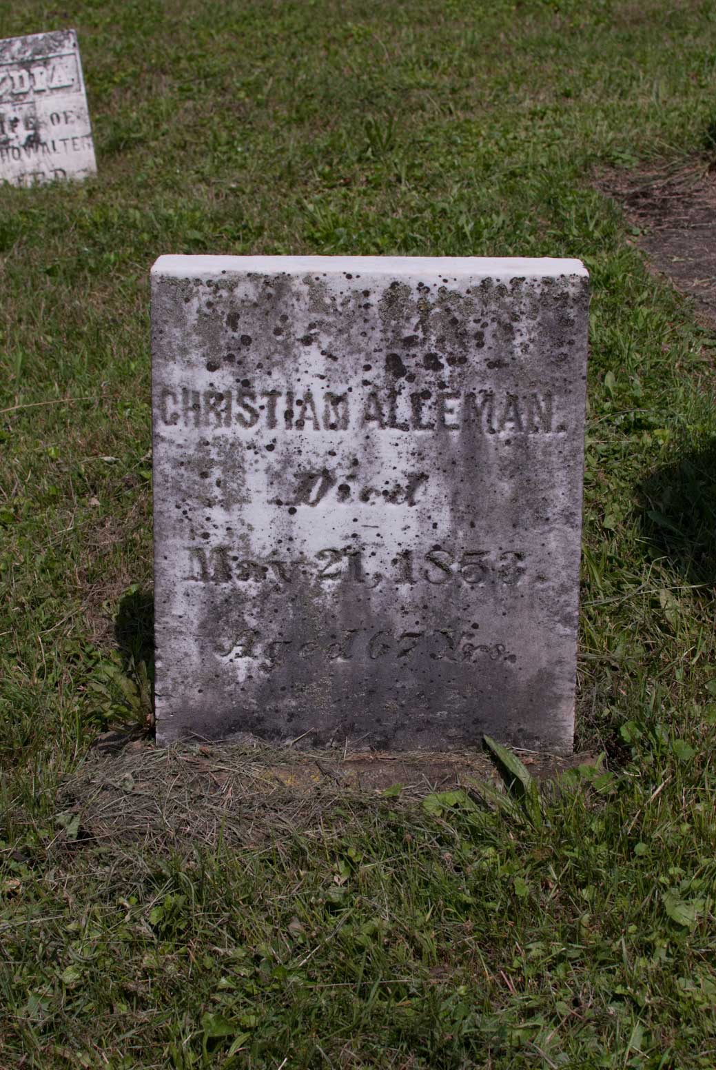 Christian Alleman, died May 21, 1853 - Aged 67 Yrs.