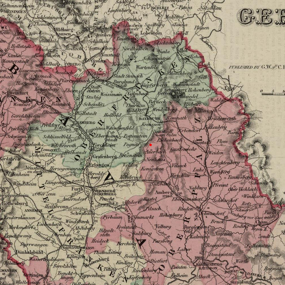 Gunzendorf, Germany on 1867 map © 2000 Cartography Associates (DavidRumsey.com)