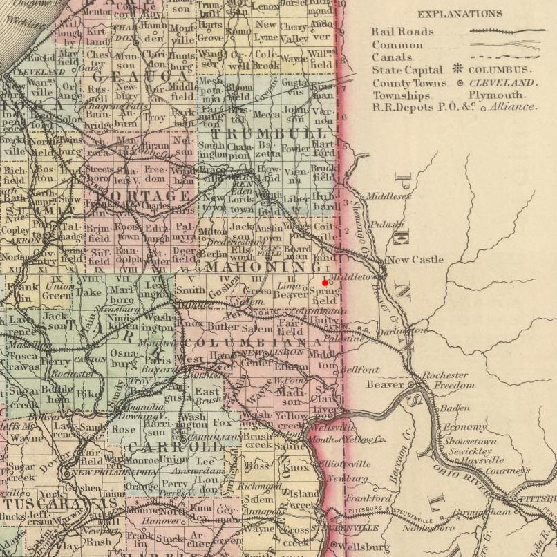 Petersburg, Ohio on 1857 map © 2000 Cartography Associates (DavidRumsey.com)