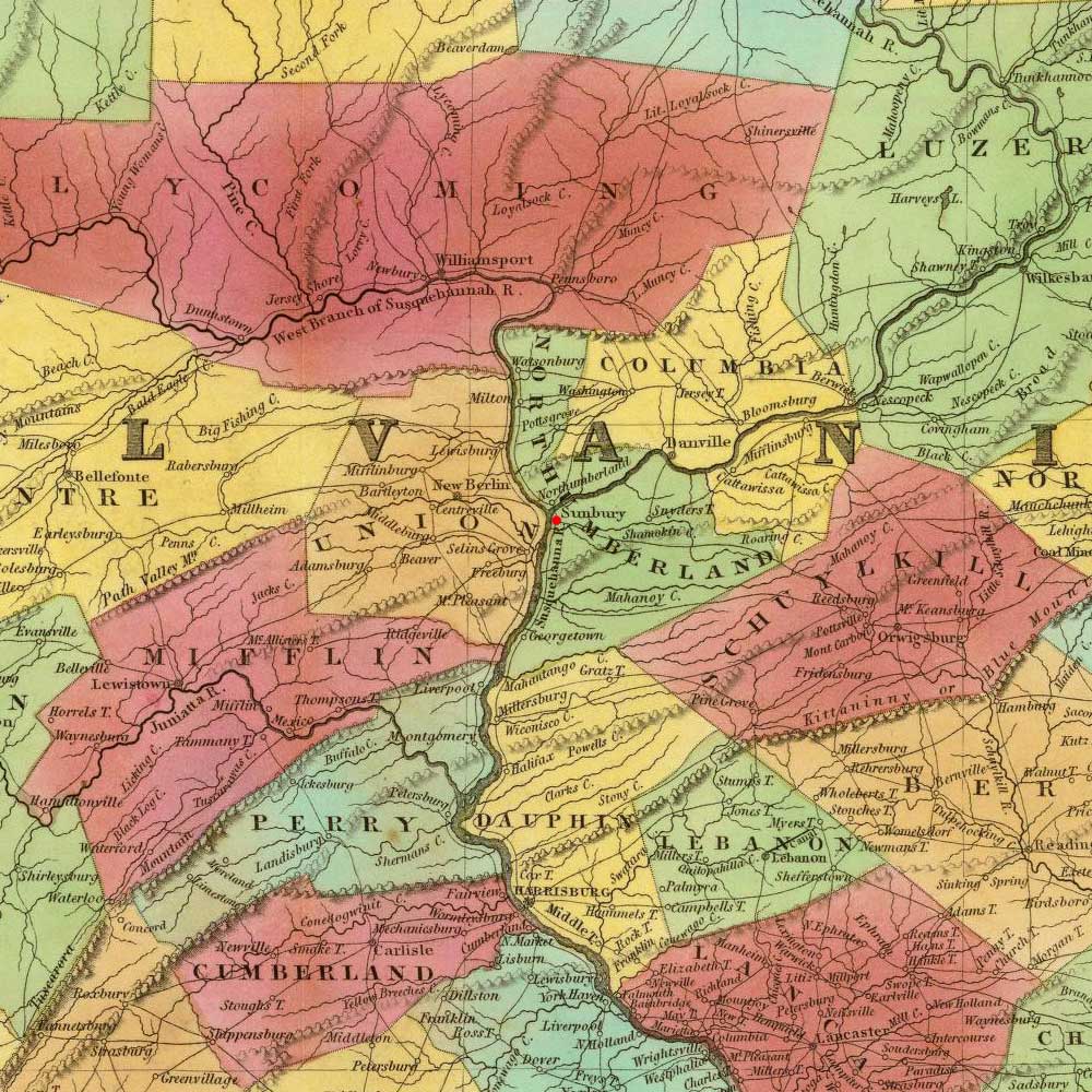 Sunbury, PA on 1825 map © 2000 Cartography Associates (DavidRumsey.com)